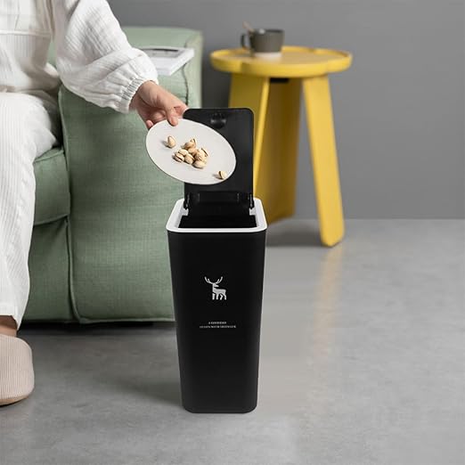 Uonlytech Press-top Trash Can with Lid 15l Plastic Wastebasket for Office Bedroom Kitchen Countertop Use Black Animal Print Press Ring Design