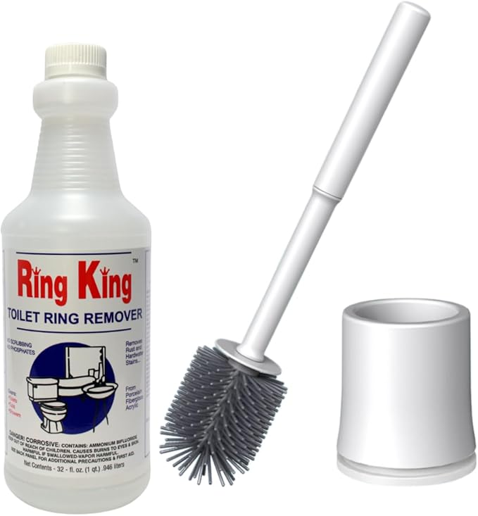 Bundle of Amazon Brand -Toilet Bowl Cleaners +Pack of 4 Stainless Steel-Wrapped Sponge Scrubbers + Toilet Soap Scum Remover+ Pack of 2 Long Plastic Handled Swab +Silicone Toilet Brush and Holder Set