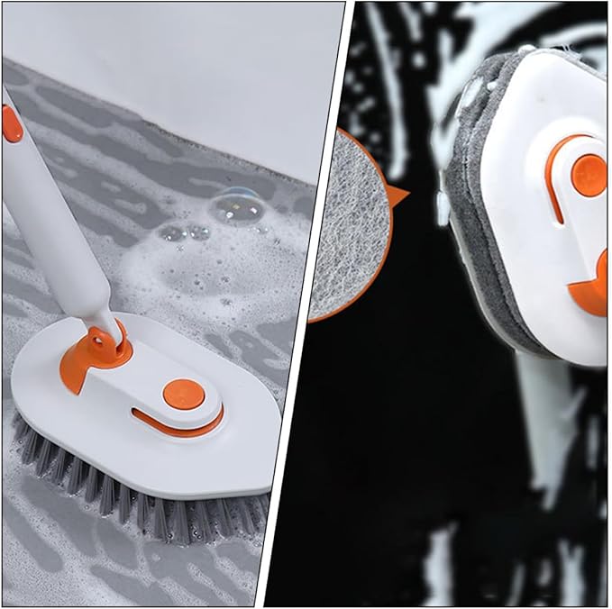 Multi-Function Floor Scrub Brush Set with Extendable Handle Bathroom Grout Brush and Tile Cleaning Scrubber Hard Bristle Replacement Head and Cleaning Cloth for Deep Floor
