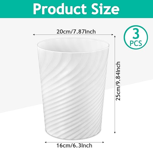 3 Pack Bathroom Trash Can 1.8 Gallons Round Waste Basket Small Trash Bin for Bedroom Plastic Garbage Can with 3 Bags for Office Bathroom Living Room Dorms Kitchen White