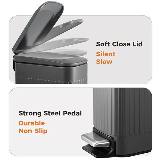 TrashAid Small 1.6 Gallon Stainless Steel Trash Can with Removable Inner Bucket Grey Hands Free Step Pedal Design
