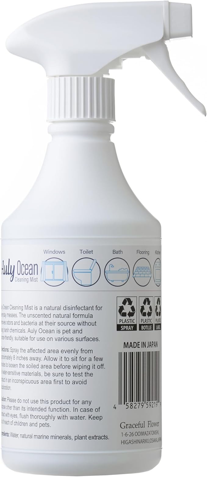 Auly Ocean Multi-Surface Cleaner Spray - Marine Mineral Solution for Grease &amp Grime - No Rinse Needed Daily Household Cleaner for Kitchens &amp High Chairs (17 Fl Oz)