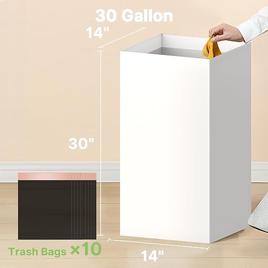 8 Pack Extra Large Disposable Trash Cans Reusable Portable Garbage Can 30 Gallon (30 H x 14 W x 14 D) Extra Thick Recycled Cardboard Portable Garbage Can and Recycling BinsWhite