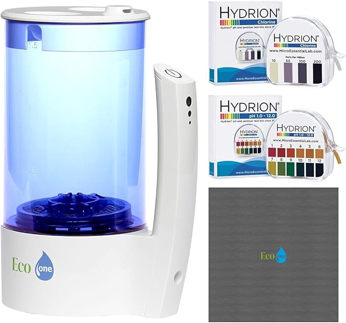 Eco One Portable Hypochlorous Acid (HOCL) Generator Machine DIY Multi-Purpose Cleaner &amp Disinfectant Includes Test Strips Microfiber Cloth and Fine Mist Sprayer