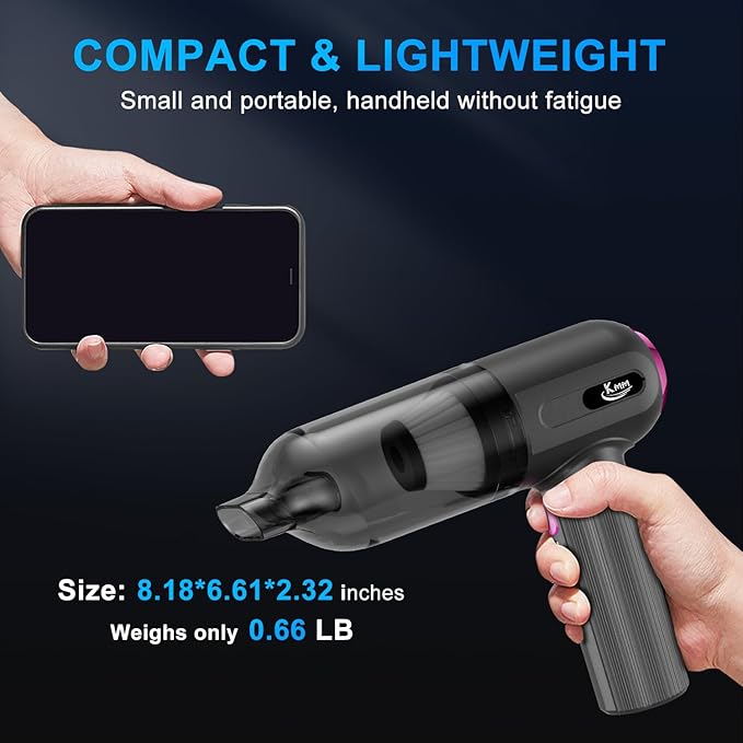 KMM Handheld Car Vacuum Cleaner 4 in 1 Vacuum Cleaner 16000Pa Air Duster 3-Speed Adjustable 120W High Power Vacuum Cleaner with LED Light and Multi-Nozzles for Car Home Office Pet