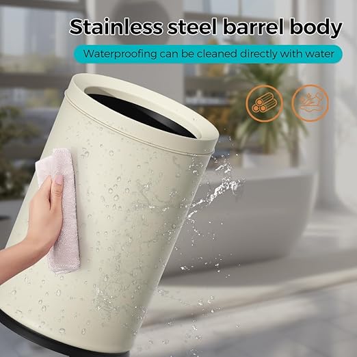 2.4 Gallon Bathroom Small Trash Can Open Top Waste Basket White Decorative Garbage Can for Near Desk Bathroom Bedroom Hotel Office Cafe Kitchen Hallway(White 9L)