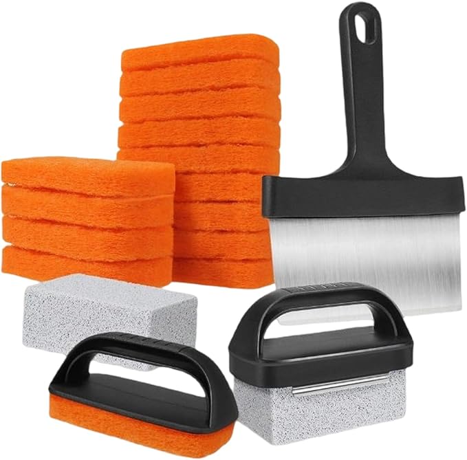 Griddle Cleaning Kit - Multifunctional Grill Cleaning Kit Griddle Scraper Stain Remover Tool | Flat Top Grill Cleaner Scraper for Restaurant Camping BBQ Dorm Picnic Hotel Apartment Party