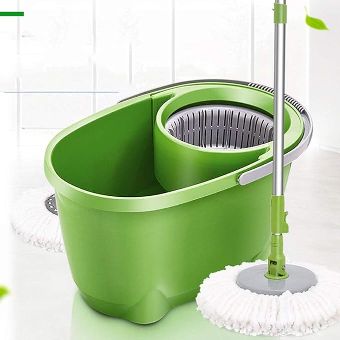 Spin Mop  Stainless Steel 360 Spinning  Bucket Floor Cleaning System with Microfiber Replacement Refills