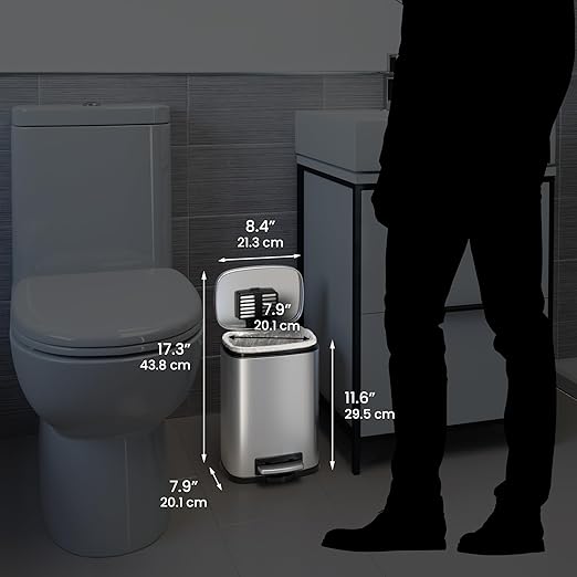 iTouchless 5 Liter / 1.32 Gallon SoftStep Bathroom Trash Can with Lid &amp AbsorbX Deodorizer – Stainless Steel Wastebasket with Removable Inner Bucket Space-Saving for Home Office Cubicle Bedroo