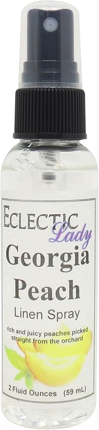 Georgia Peach Linen Spray (Double Strength) 8 ounces - Eclectic Lady Sheet and Linen Spray - No Artificial Colors Parabens or Preservatives - Long-Lasting Scent for Bed Fabric &amp Pillow