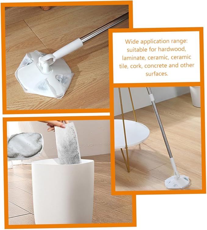 Retractable Dust Mop with Triangular Microfiber Pad No-wash Household Cleaning Mop Rotatable Floor Duster for Hardwood and Tile White Extendable Handle