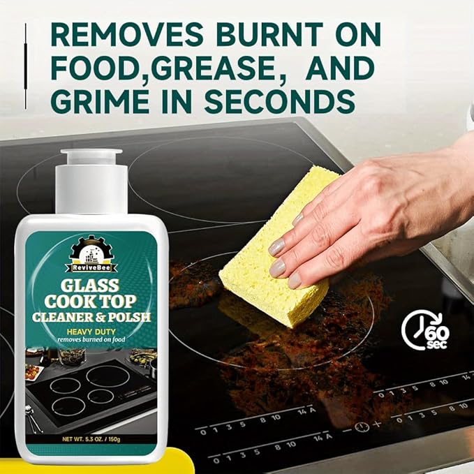 ReviveBec Glass Cooktop Cleaner and Polish Heavy Duty 5.3 oz 60-Second Quick Clean No-Rinse Formula