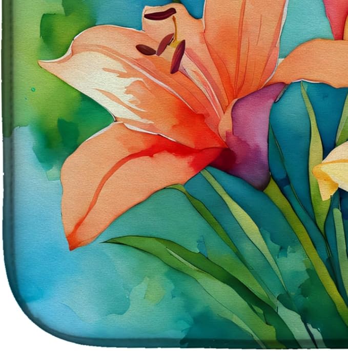 Caroline's Treasures DAC1585DDM Lilies in Watercolor Dish Drying Mat Absorbent Dish Drying Mat Pad for Kitchen Counter Dish Drainer Mat for Countertop 14 x 21 Multicolor