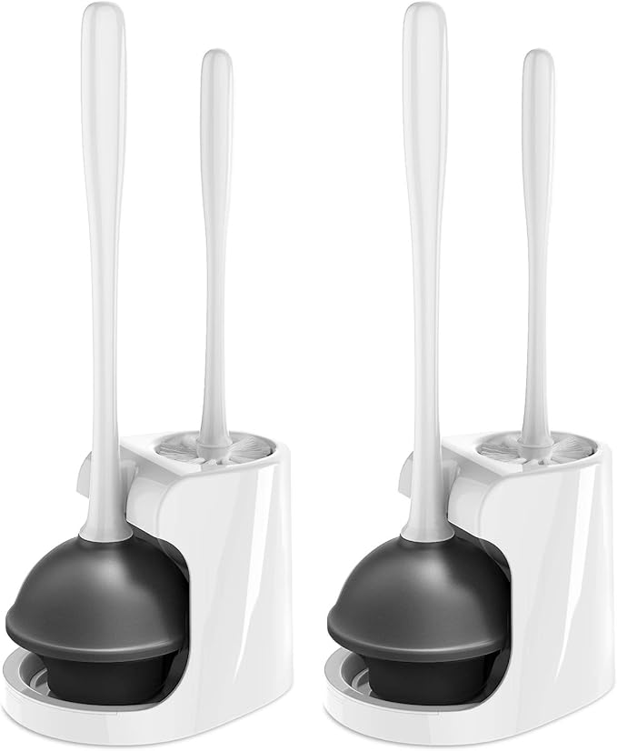 MR.SIGA Toilet Plunger and Bowl Brush Combo for Bathroom Cleaning White 2 Sets