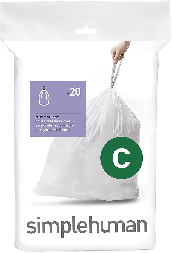 simplehuman Trash Can Liner C 10-12 Liters/2.6-3.2 Gallons 20-Count Bags (Pack of 3)
