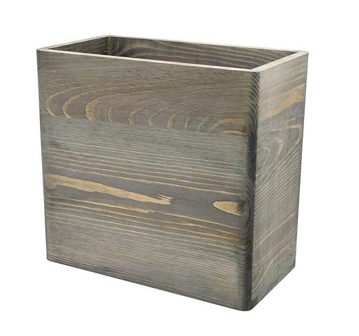 Owlgift Rustic Gray Wooden Trash Can Rectangular Wastebasket Bin for Home Office Kitchen Bathroom – Farmhouse Style Wood Garbage Bin 9.8” x 5.3” x 9.3”