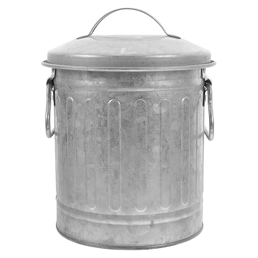 Mini Galvanized Trash Can Small Trash Can with Lid Table Top Metal Rubbish Bin Wastepaper Basket Flower Pot Pen Holder Kitchen Compost Bin Ash Bucket
