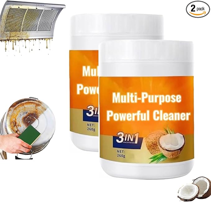 Multi Purpose Powerful CleanerHeavy Kitchen Duty Degreaser3 in 1 Coconut Oil Cleaning &amp Polishing PasteAll-Purpose Natural Cleaner Removes Stains for FaucetsTilesOven &amp Stove Top (2)