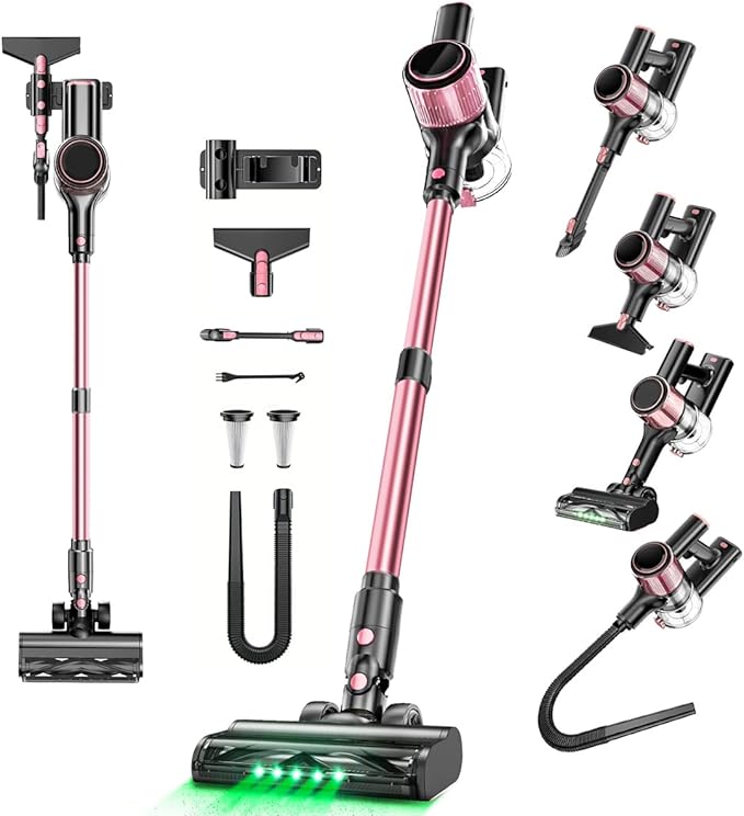 LED Cordless Stick Vacuum Cleaner for Apartments – Lightweight 4-in-1 Rechargeable Vacuum with LED Headlight Quiet Strong Suction Self-Standing &amp Easy Storage for Hardwood Floors &amp Carpets