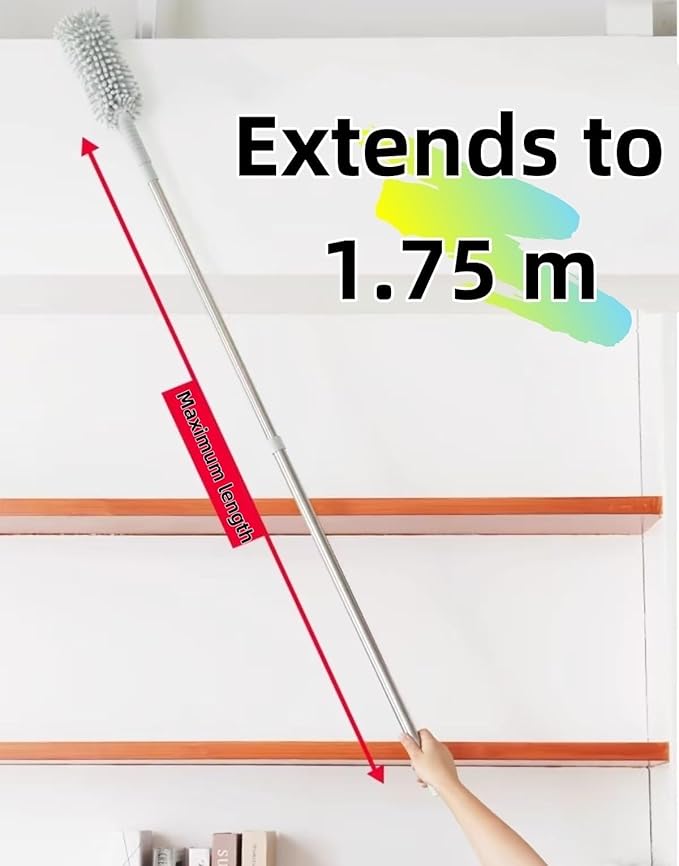 Extendable Pole Microfiber DusterHand Washable Dusters with 2pcs Replaceable HeadHousehold Sweeping Cleaning Dusting for Cleaning Car Window Furniture OfficeCeiling Fan ﻿(Brown)