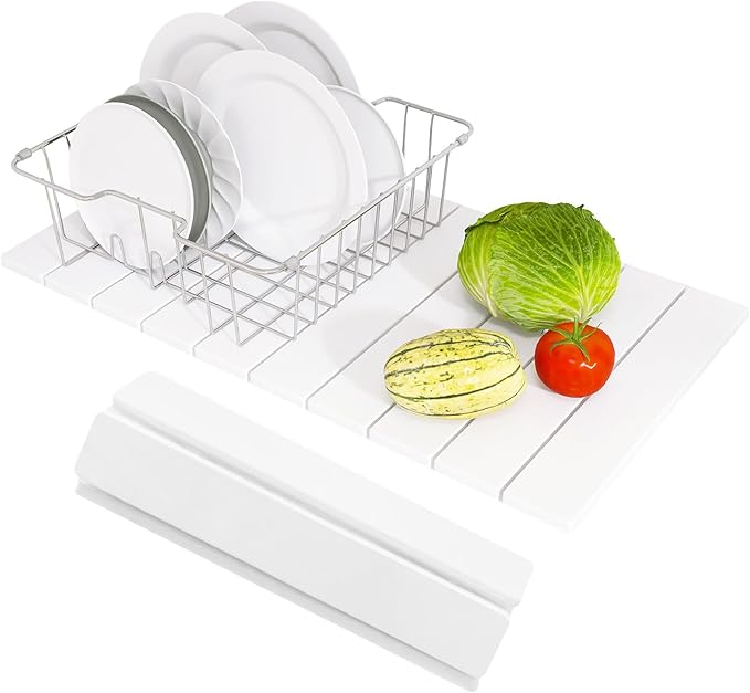 Hopegiver Stone Drying Mat for Kitchen Counter 24 x 16 Quick Dry Diatomaceous Earth Dish Drying Mat Super Absorbent Non-Slip &amp Foldable Modern White Countertop Mat (White24''x16'')