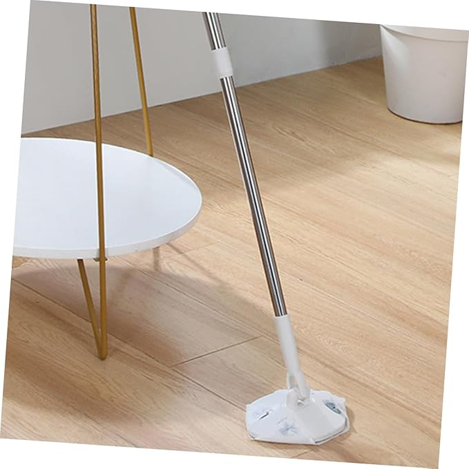 ARTIBETTER Rotatable Dust Mop with Face Towel Replacement Triangle Shape Household Cleaning Mop White Extendable Handle Hand-Free Washing for Floors and Surfaces