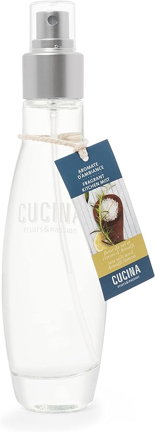 Fruits &amp Passion Cucina Fragrant Kitchen Mist – Sea Salt &amp Amalfi Lemon Home &amp Kitchen Air Freshener Spray in Decorative Glass Bottle Clean Citrus &amp Mineral Scent 3.3 fl oz (100 ml)