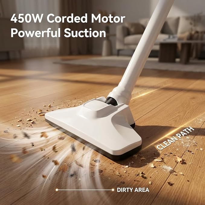 Lightweight Corded Stick Vacuum Cleaner 2-in-1 Handheld Vacuum with Floor Brush &amp Crevice Tool 13 ft Power Cord HEPA Filter Ideal for Apartments Dorm Rooms and Everyday Home Cleaning