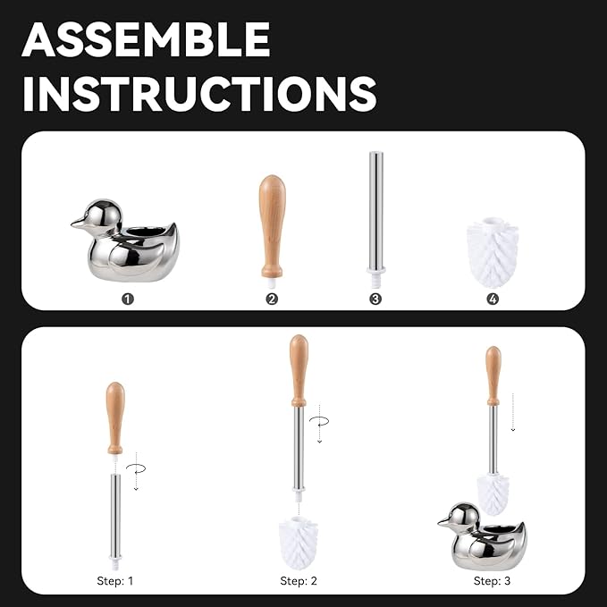 Toilet Brush Holder Set - Ceramic Silver Toilet Scrubber Brush with Duck Base Bathroom Cleaning Brush 7.5 Cute Toilet Brush Organizer Home Decor&amp Easy Wipe Clean