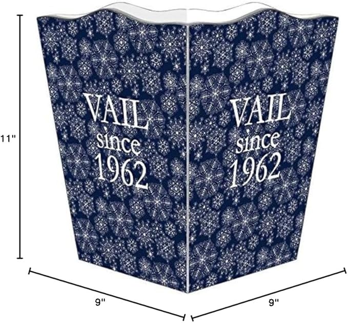 Marye-Kelley-Blue Snowflake Wastepaper Basket Wastebasket Decoupage Wood Decorative Wastebasket for Kitchen Bathroom Bedroom Living Room Handmade Made in The USA