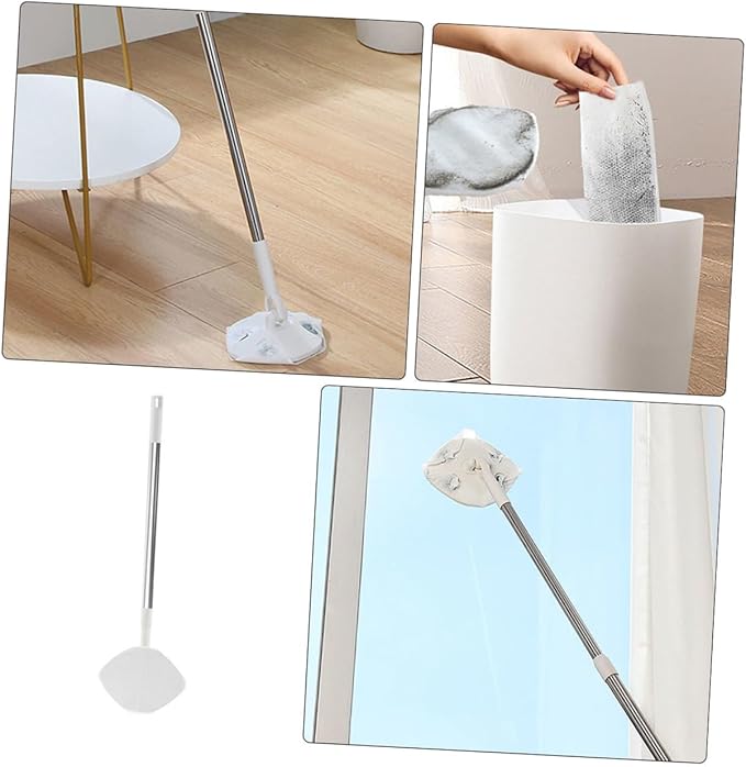 Dry Dust Mop for Hardwood Floors with Rotatable Triangular Head Detachable Washable Pads and Facial Towel – Household Corner Cleaning Mop Set with Dry Cloth Pack