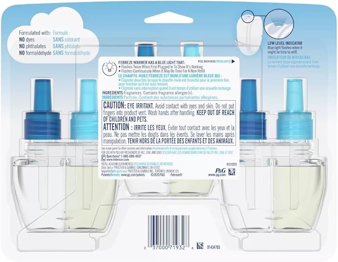 Febreze Odor-Fighting Air Freshener Room Fresheners Air Effects Air Freshener Refills Fade Defy Plug Technology - (1 Pack) contains (3) of 0.87 fl oz Refills (Ocean)