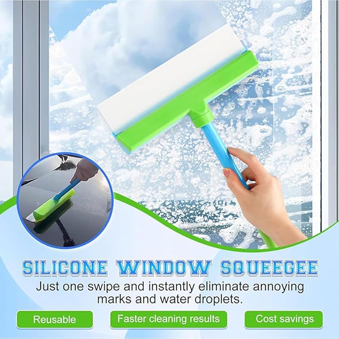 Aqua Blade 3-in-1 Window Cleaning Tool with Raznave Squeegee Rotatable Rubber Blade and Microfiber Scrubber – Streak-Free Glass and Mirror Cleaner