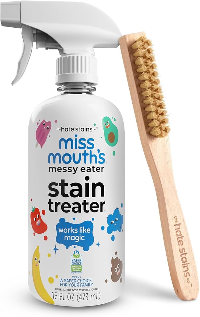 Miss Mouth's Messy Eater Stain Treater 16oz Spray &amp Laundry Brush - Gentle Scrub for Spot Cleaning Pre-Treating Baby Clothes &amp Delicates