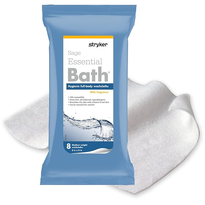 Essential Bath Cleansing Washcloths (60 Packs 480 Cloths) No Rinse Bathing Wipes Ultra Thick Hypoallergenic
