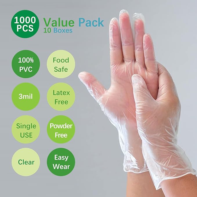 Clear Vinyl Disposable Gloves Food Safe Latex Free Powder Free for Cooking Cleaning Food Service GPVF or MPVF