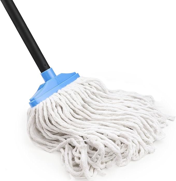 Indoor Cotton Mops for Floor Cleaning - 53 Adjustable Iron Handle Regular Mops to Clean Wood Floors Tile Hardwood FloorIndoor Cleaning Mop for Living Room Kitchen and Bathroom. (Blue White