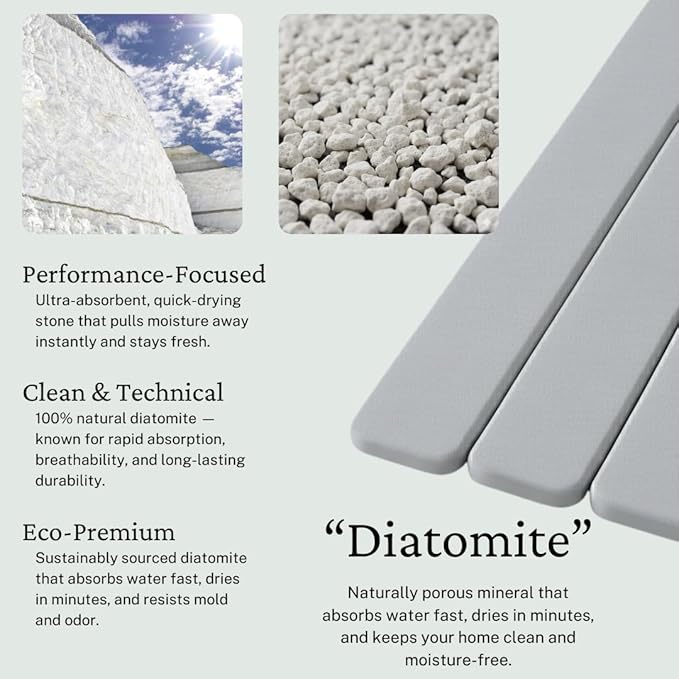 Large Stone Drying Mat for Kitchen Counter | Premium Diatomaceous Earth Coaster Set for Dishes | Non-Slip Kitchen Sink Mat | Fast-Absorbing Eco-Friendly | 23 x 15.5 (Light Grey)