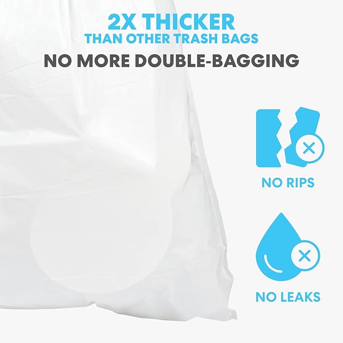 Simpli-Magic 8 Gallon Drawstring Trash Bags Code A 120 Pack – Tall Kitchen Garbage Bags Custom Made with Premium Materials (White)