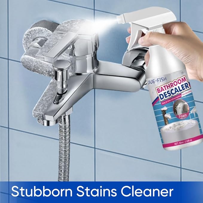 Bathroom Descaler Foam Cleaner 2025|Powerful Cleaner Spray for ShowerBathtubGlassFaucetTileToilet|Strong Cleaning for Stubborn Stains&ampLimescale Removal with 2 Microfiber Cloths (5 PCS-10oz)