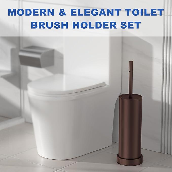 Toilet Brush and Holder Set: 304 Stainless Steel Heavy Duty Toilet Bowl Brush and Holder with Removable Inner Bowl and Splash Protection Modern Long Handle Bathroom Cleaning Tool
