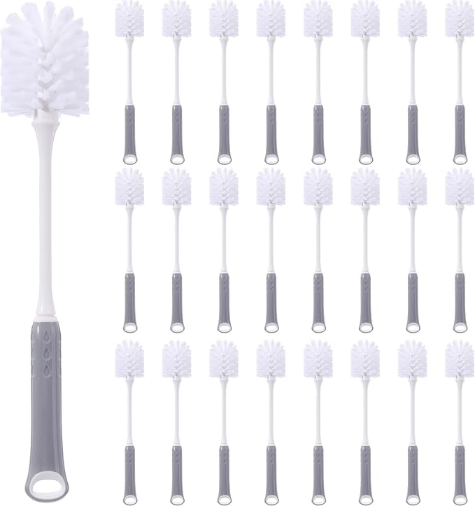 24 Pack Long Handle Bottle Brush 12.8 Inch Water Bottle Cleaning Brush Flexible Scrub Long-Lasting Bristles for Water Cups Glasswares Mugs Flat Handle