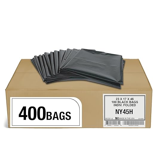 Aluf Plastics 45 Gallon 1.5 MIL Black Heavy Duty Garbage Trash Bags - 41 x 51- For Contractor Industrial Institutional &amp Commercial 400 Count