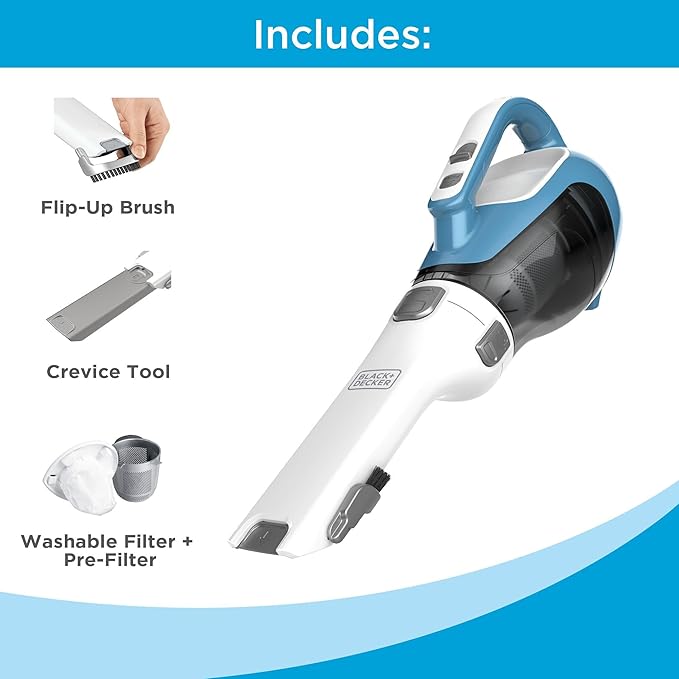 BLACK+DECKER dustbuster AdvancedClean Handheld Vacuum Cordless Compact Home and Car Vacuum with Crevice Tool Rotating Nozzle and Charging Station Large Dust Bowl (CHV1410L)
