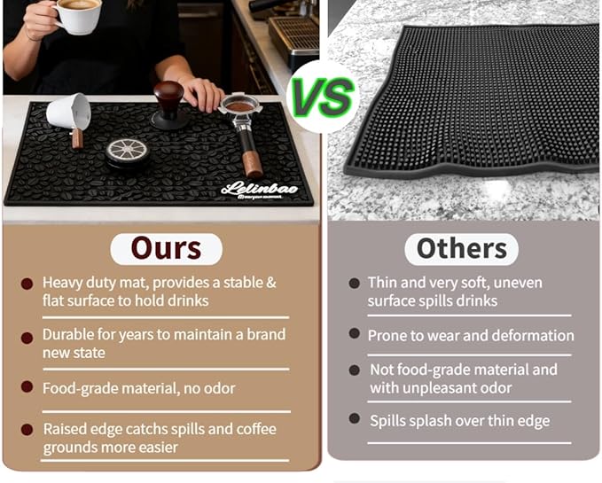 Coffee Bar Mats for Countertop Bar Decor Accessories Coffee Machine Tray for Countertop Non-slip Dish Drying Mat Rubber Barista Tools Pad Espresso Organizer (Black 18x12)