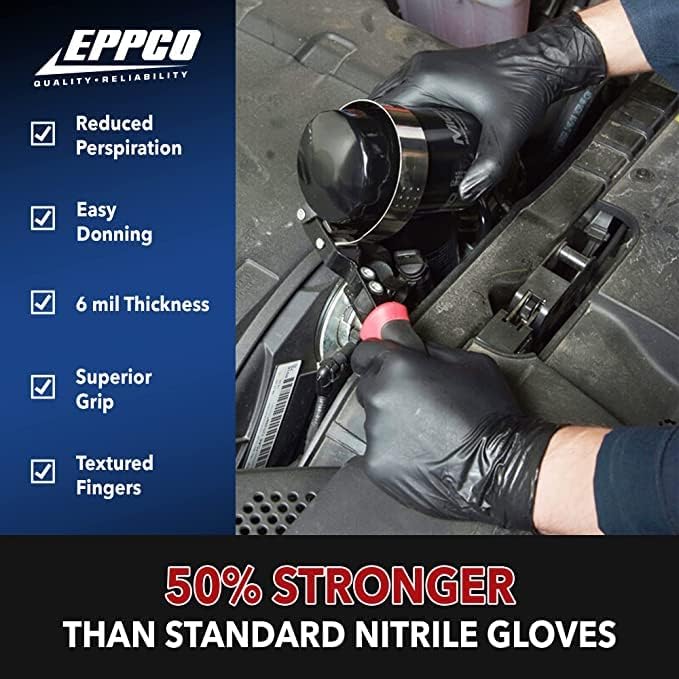 DENCO DISTRIBUTING INC. Grease Bully Nitrile Gloves - 6MIL - Black - Powder &amp Latex Free - 1000 Count - 10 Boxes