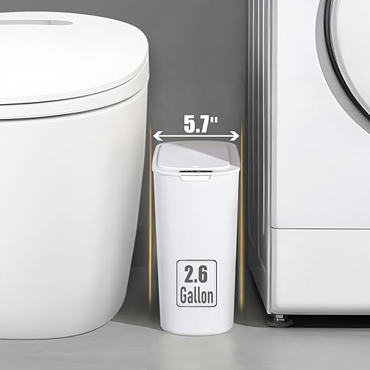 TIPGO Automatic Motion Sensor Bathroom Trash Can with Lid 2.6 Gallon Touchless Trash Bin Smart Garbage Can Plastic Slim Wastebasket for Bedroom Office Dorm (White)