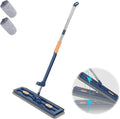 Large Flat Mop - Magic Mop 360° Wall Cleaning with Long Handle Stainless Steel Long Handle with 2/4 Microfiber Pads for Floors Corner Window 12027(Blue Mop+2 Rag)