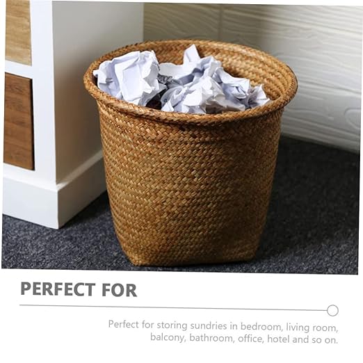 Mobestech 2pcs Woven Wastebasket Round Garbage Can for Bedroom Trash Basket Storage Basket Chic Decorative Waste Container