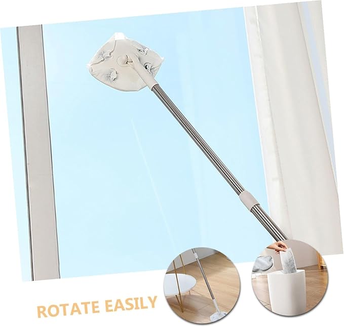 Beaupretty Rotating Dust Mop with Washable Pads and Dry Wipes Set Triangle Shape Floor Cleaner for Hardwood and Tile No-wash Electrostatic Dust Removal Mop for Home Use